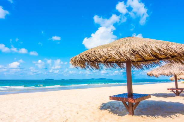 istock Lifeguard Hut On Beach Against Blue Sky 742294495