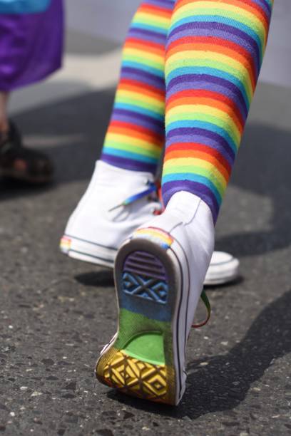 istock Low Section Of Person Wearing Rainbow Colored Socks 742358641