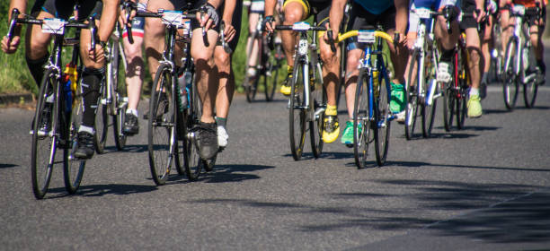 istock Low Section Of People Riding Bicycles On Street 743740803