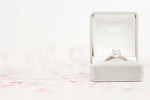 A beautiful diamond wedding ring in a woman finger.