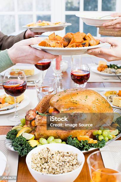 Thanksgiving Dinner Stock Photo - Download Image Now - Plate, Large, Wineglass