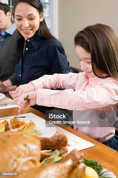 Girl Eating Thanksgiving Dinner - Fotografias de stock e mais imagens de Dia de Ação de Graças - Dia de Ação de Graças, Filha, Mãe