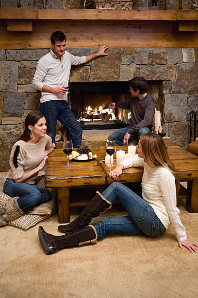 friends relaxing in a chalet - 15803 imagens e fotografias de stock