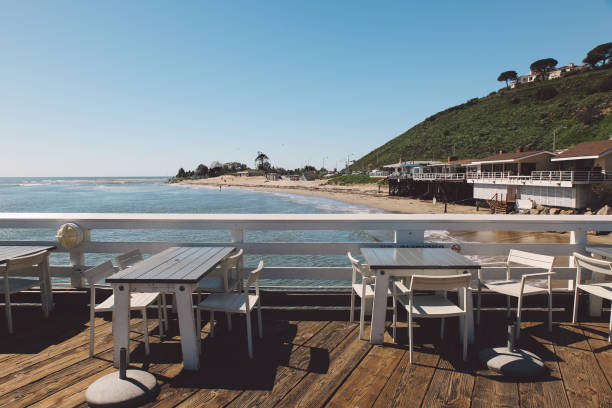 istock Chairs And Tables On Beach Against Clear Blue Sky 755756759