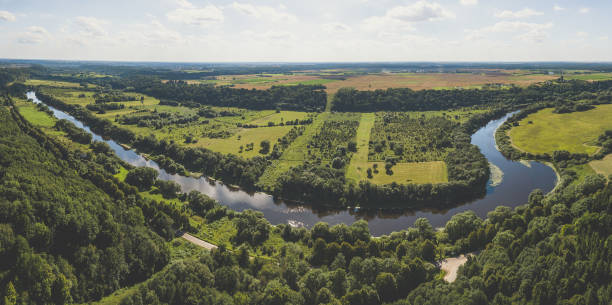 istock High Angle View Of Agricultural Field Against Sky 755757393