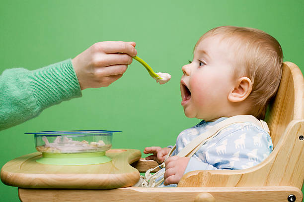 adult feeding baby - gevoerd worden stockfoto's en -beelden