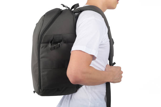 istock Midsection Of Man With Black Backpack Standing Against White Background 760242075
