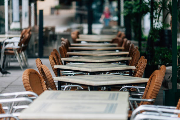 istock Chairs And Tables Arranged At Outdoor Restaurant 763281491