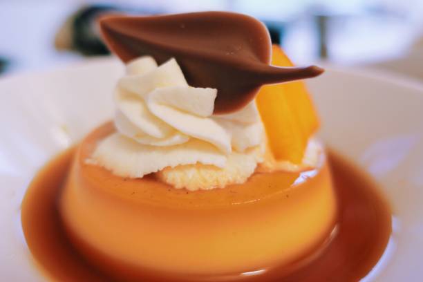 High Angle Close-Up Of Caramel In Plate On Table
