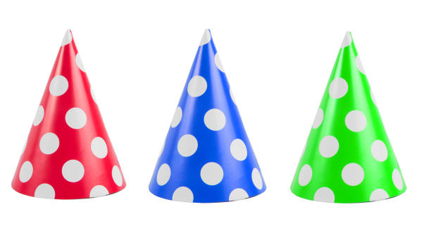 Multi Colored Party Hats Over White Background  party hat stock pictures, royalty-free photos & images