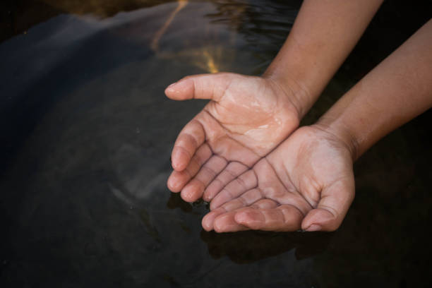 istock Cropped Hands In Lake During Drought 769783461