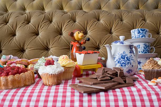 Toy at a tea party  tea party horizontal nobody indoors stock pictures, royalty-free photos & images