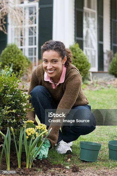 Mujer De Jardinería Foto de stock y más banco de imágenes de Mujeres - Mujeres, Plantar, Primavera - Estación