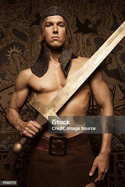 Siegfried With Sword Stock Photo - Download Image Now - Long Hair, Men, Sensuality