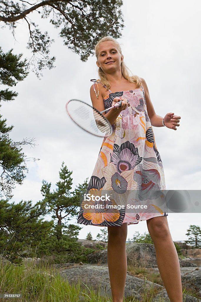Eine Frau spielen badminton - Lizenzfrei Badminton - Sport Stock-Foto