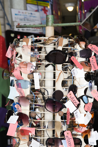 Chic sunglasses on cafe table