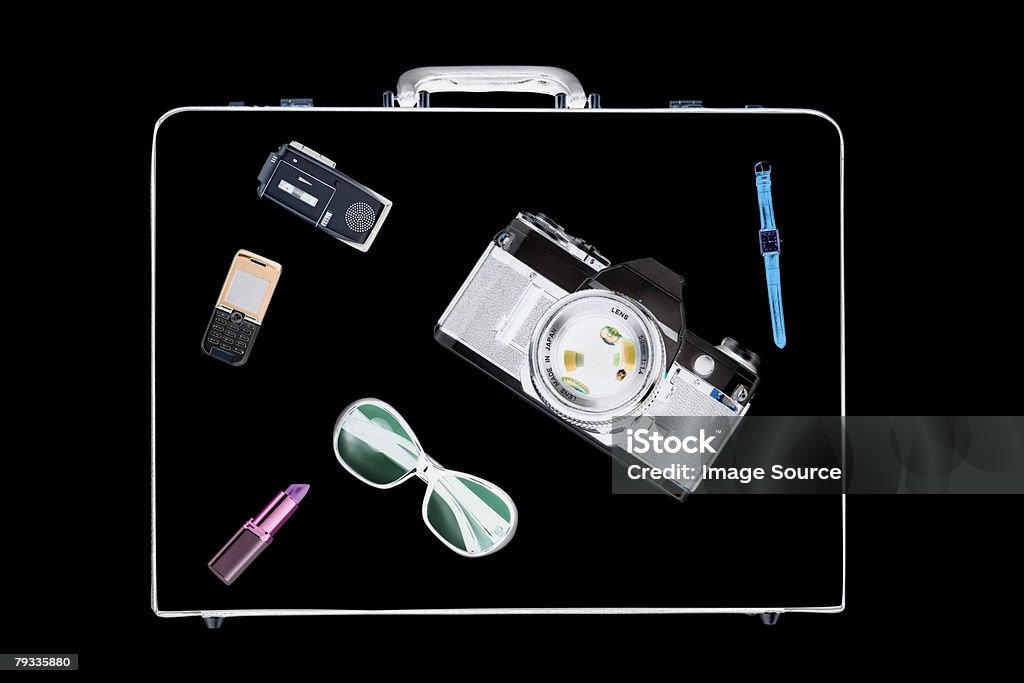 X ray of objects in briefcase  X-ray Image Stock Photo
