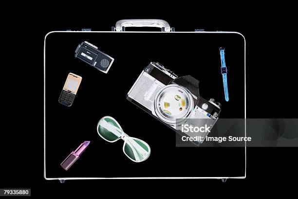 X Ray Of Objects In Briefcase Stock Photo - Download Image Now - X-ray Image, Lipstick, Suitcase