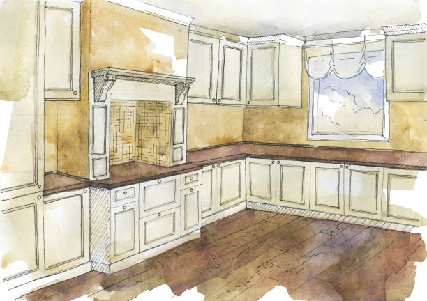 istock Sketch of kitchen design by watercolor. 800005280