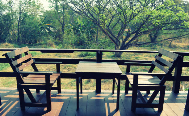 istock Brown wooden table and chairs  set 800081114