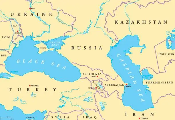 Vector illustration of Black Sea and Caspian Sea region political map