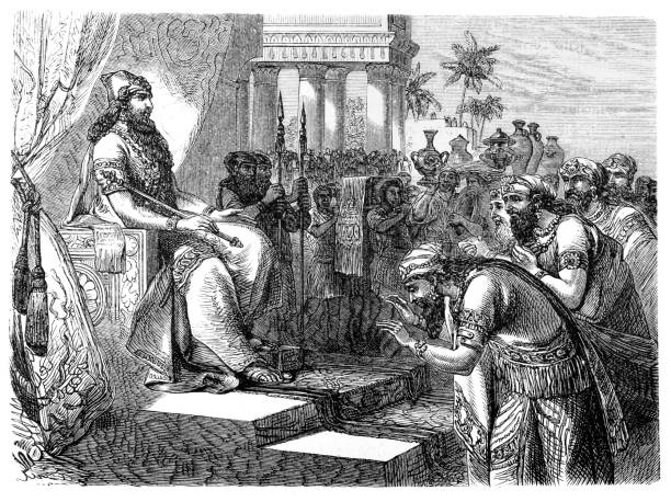 Paying homage to an Assyrian ruler Illustration of a Paying homage to an Assyrian ruler persian empire stock illustrations