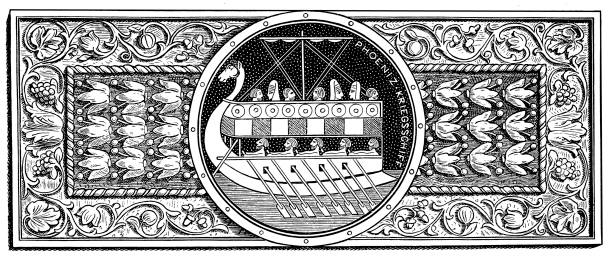 Ornament with Phoenician galley Illustration of a Ornament with Phoenician galley phoenician stock illustrations