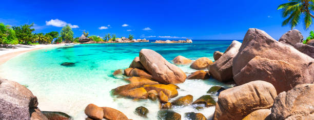istock most beautiful tropical beaches - Seychelles ,Praslin island 800309390