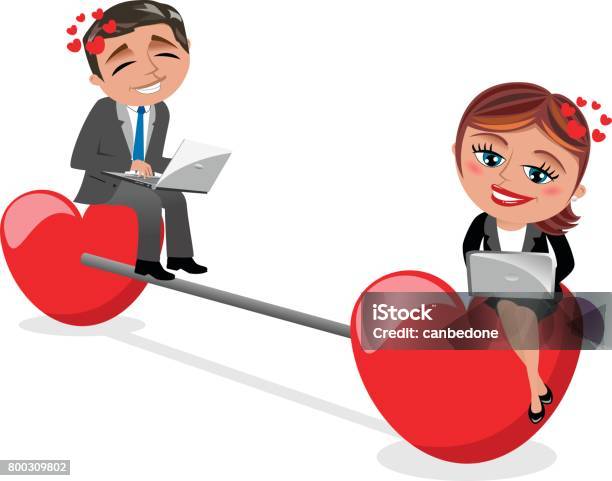 Couple Chatting And Flirting At Computer Via Internet Isolated Stock Illustration - Download Image Now