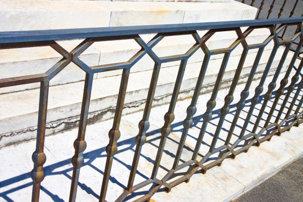 Old italian wrought iron railing with geometric designs