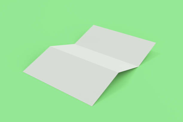 istock Blank white three fold brochure mockup on green background 800316126