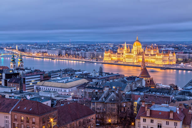 istock Parliament in Budapest, Hungary at Night from above 800316588