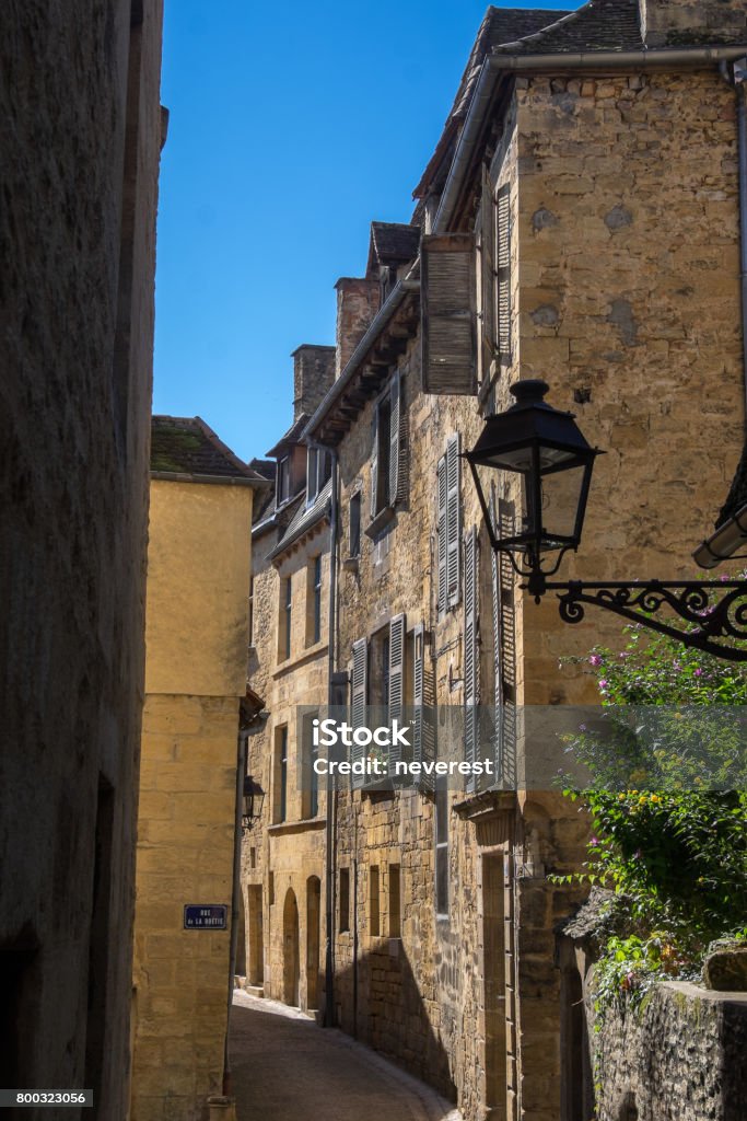 Street of Sarlat-la-Caneda, Perigord Old medieval town of Sarlat in the region of Dordogne Ancient Stock Photo