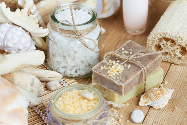 istock Composition of spa treatment on wooden background 800327068