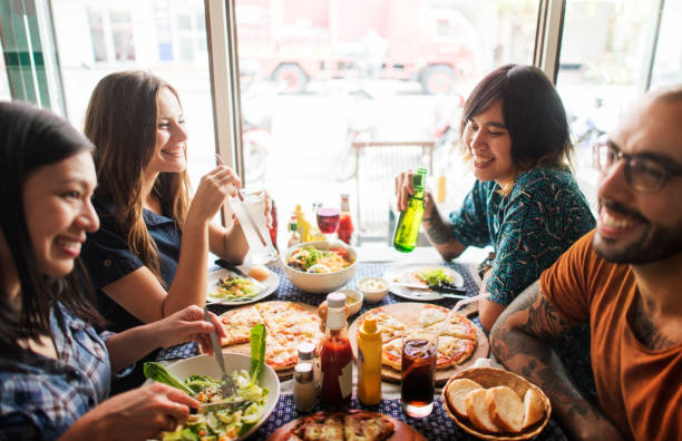 istock Friends Eating Pizza Party Together Concept 800327446