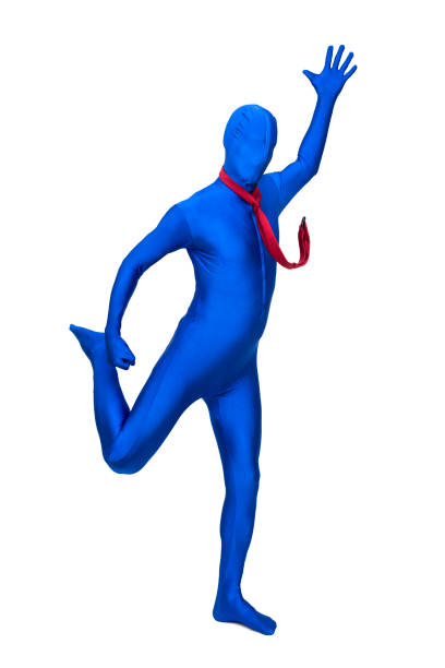 istock Mysterious blue man in costume with a red tie around her neck 800337382