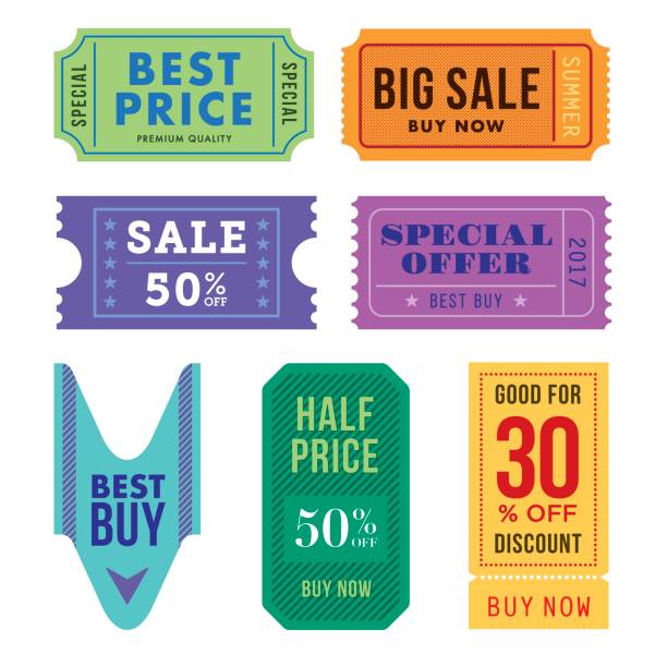 Sale tickets vector set Sale tickets vector set. - Illustration coupons and discounts stock illustrations