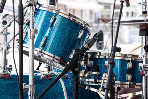 istock modern drum set standing in the street stage for performance. musical instruments closeup. 800345262