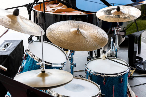 istock set of drums standing on outdoor stage before performance of drummers 800348626