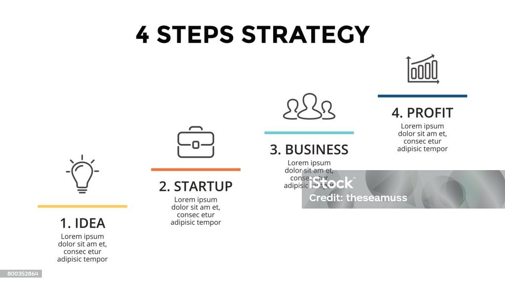 Vector up stairs linear icons infographic, growth diagram chart, performance graph presentation. Business progress concept with 4 options, parts, steps, processes. 16x9 minimal slide template Circle arrows diagram for graph infographic presentation with steps parts options. Four Objects stock vector