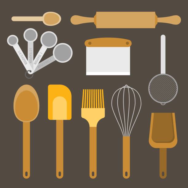 illustrations, cliparts, dessins animés et icônes de ustensiles et matériel de boulangerie - flour kitchen utensil measuring spoon spoon