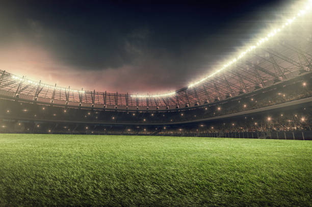 estadio de fútbol con iluminación y un cielo de noche espectacular - soccer field night stadium soccer fotografías e imágenes de stock