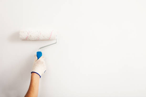 istock Close-up , the painter whitewashed the wall of the room. 800389990