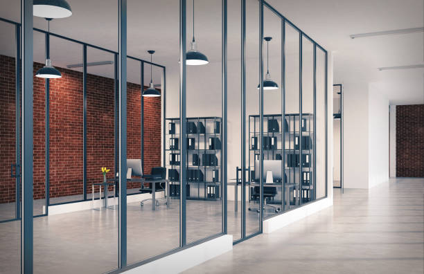 istock Bookcase office with glass walls, toned 800412478
