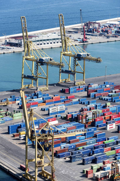 istock Aerial view at port in Barcelona, Spain 800417500