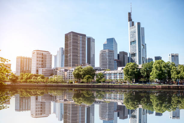 Frankfurt am Main cityscape View on the financial district with Main river in Frankfurt city, Germany frankfurt main stock pictures, royalty-free photos & images