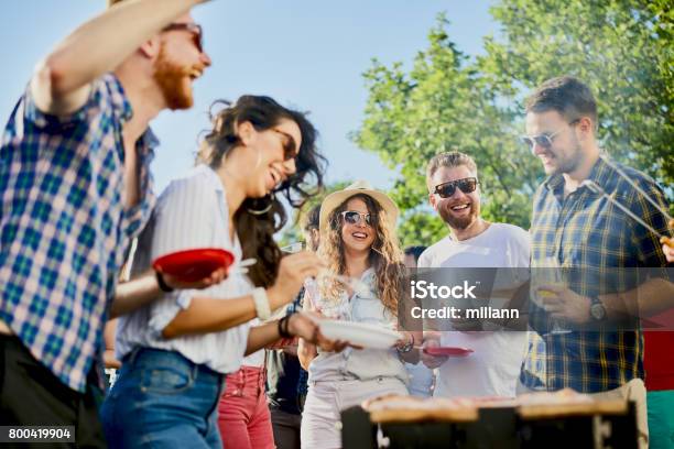 Group Of Friends Having A Good Time At Outdoor Party Stock Photo - Download Image Now