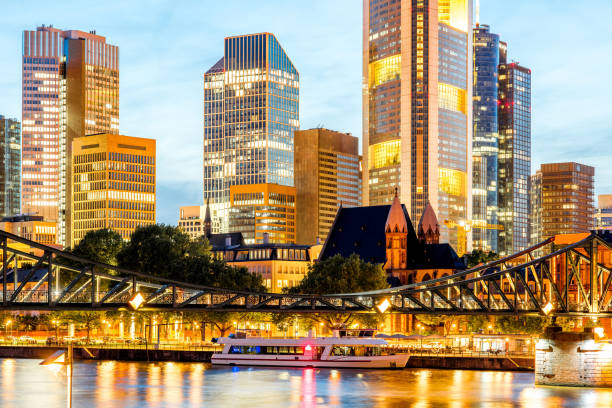 istock Night view on the illuminated cityscape in Frankfurt 800426632