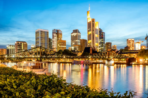 istock Night view on the illuminated cityscape in Frankfurt 800426728