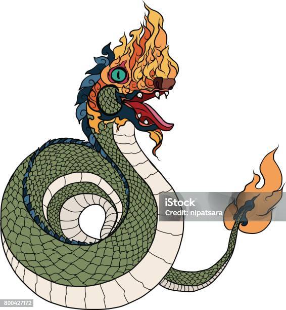 Hand Drawn Thai Dragon On Water Stock Illustration - Download Image Now - Animal, Animal Wing, Art